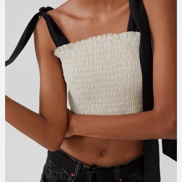 ZARA Ruched Cream Elastic Crop Top Size M(h8 - Picture 1 of 9